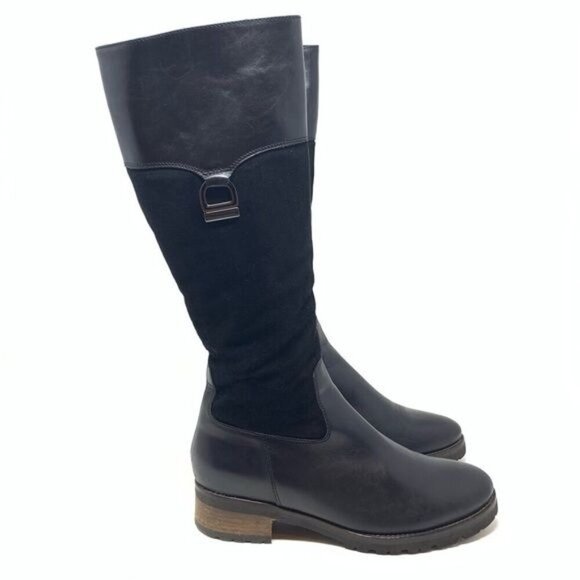 Luca Grossi Size 37 Black Leather Suede Shearling Knee High Boots - Picture 1 of 8